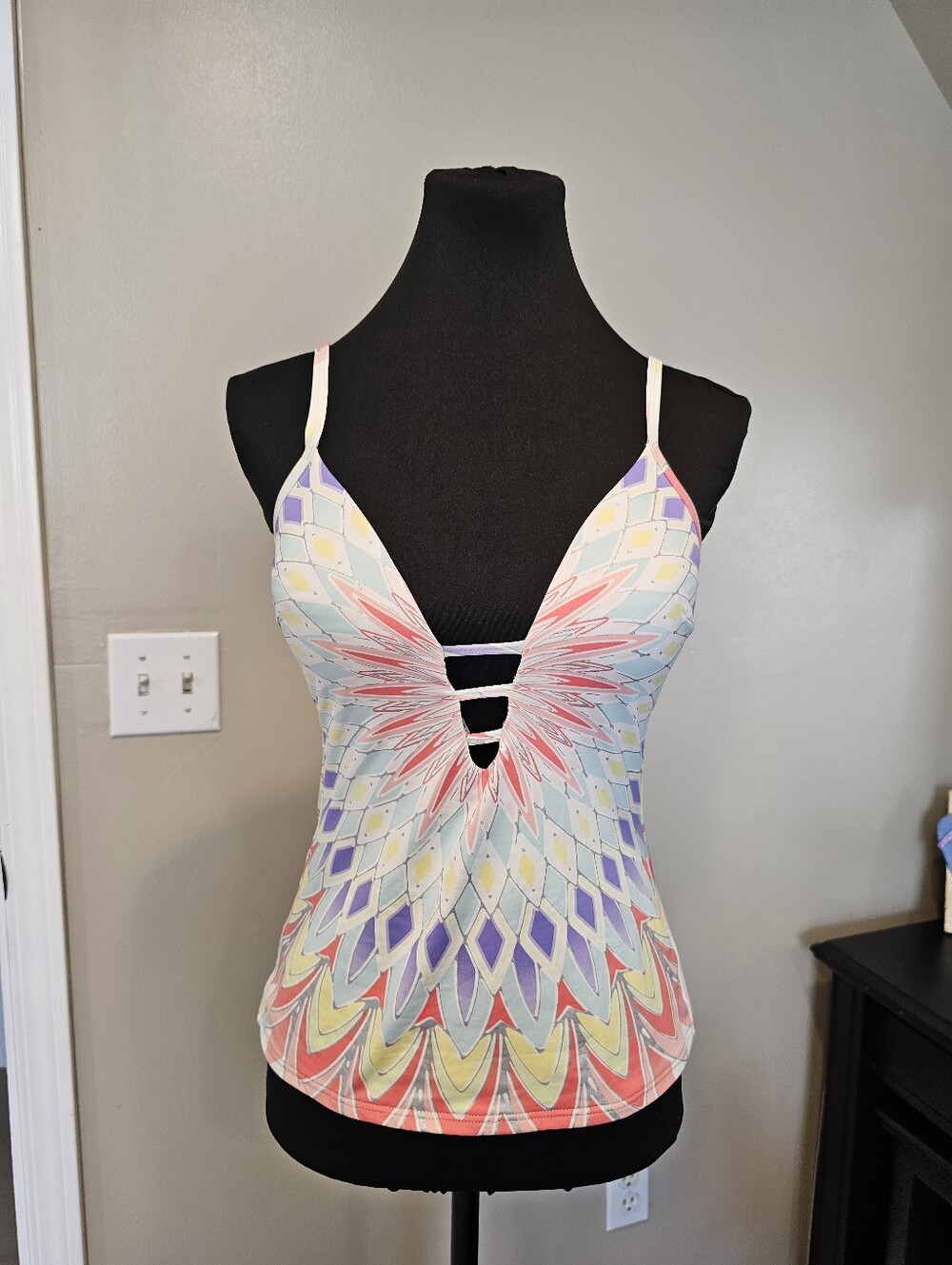 Bar III Pastel Kaleidoscope Strappy Tankini Top